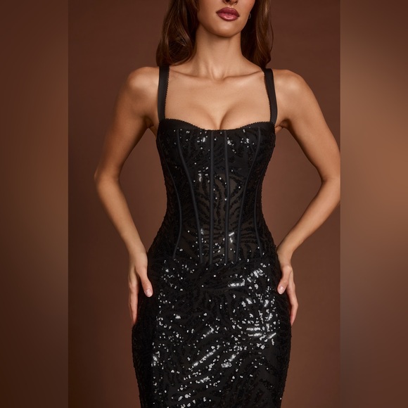Oh Polly Black Sequin Midi Dress - Picture 4 of 5